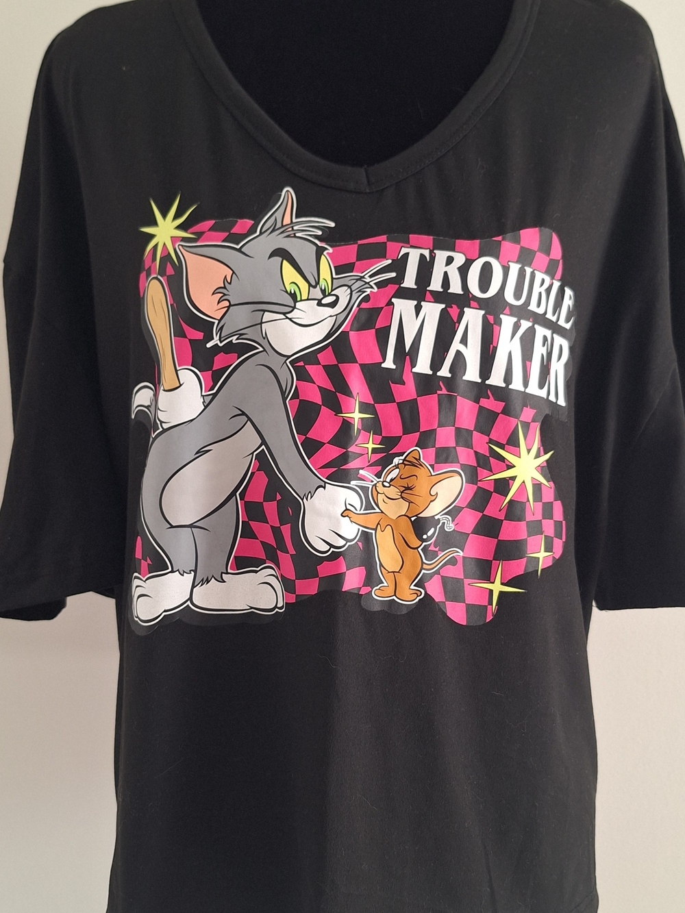 Tom & Jerry Black And Pink 'Trouble Maker' Graphic Tee